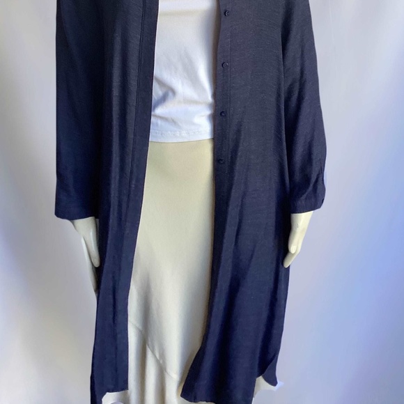 Zara Basic Dark Blue Long Sleeved Long Overshirt - Picture 2 of 2